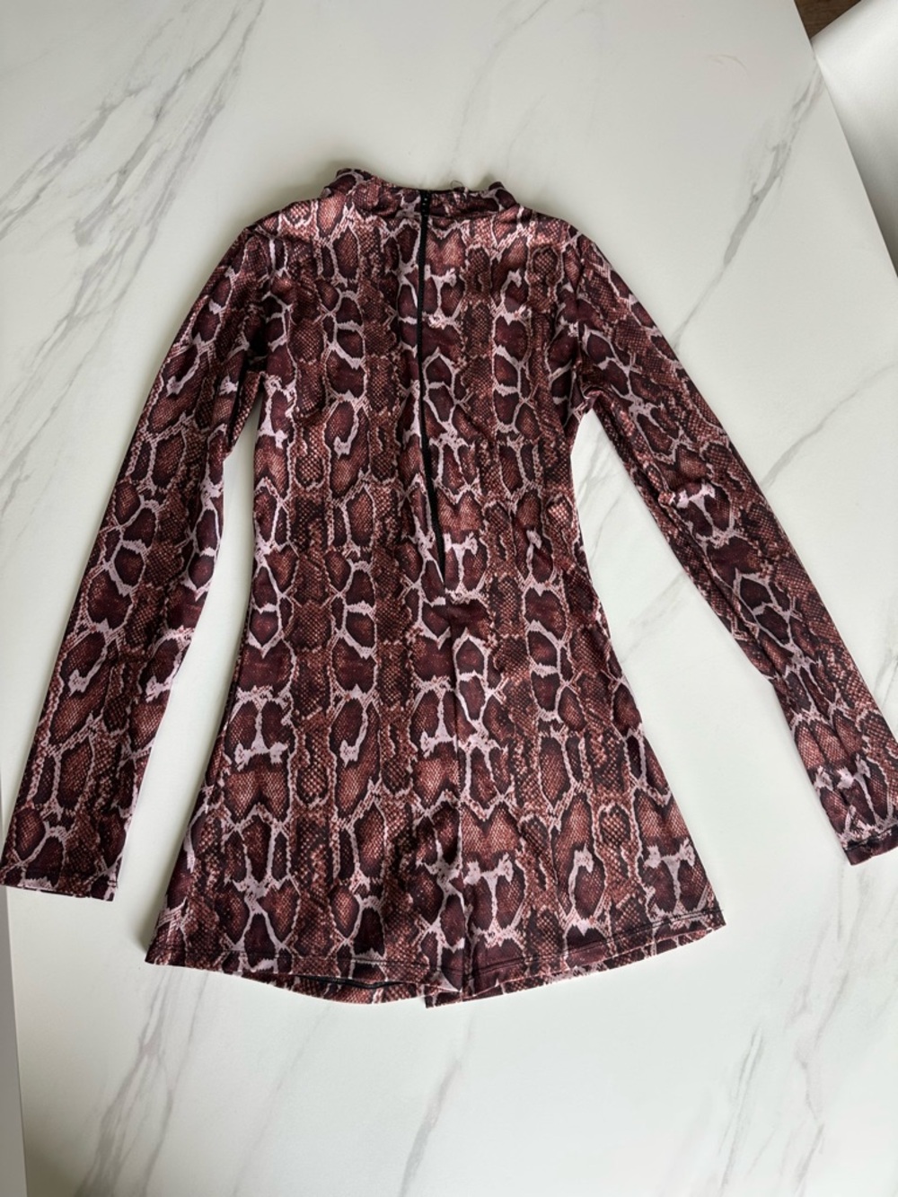 Spirit Long-Sleeve Snake-Print Dress in Burgundy and Pink